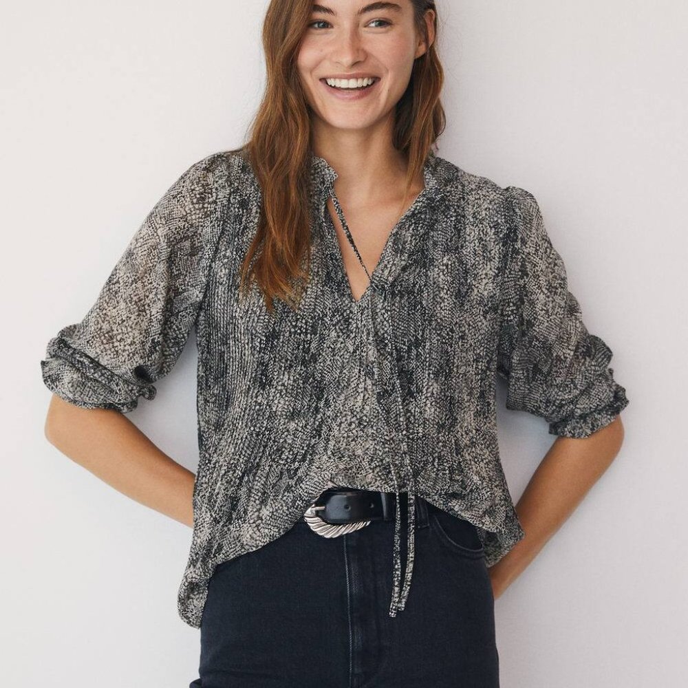 Mango Printed pleated blouse - Size 4